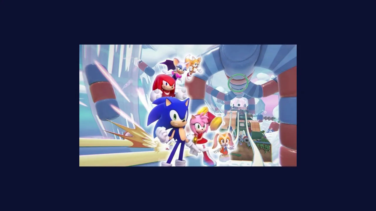 Sonic Dream Team key art showing Sonic racing through a bright dream world