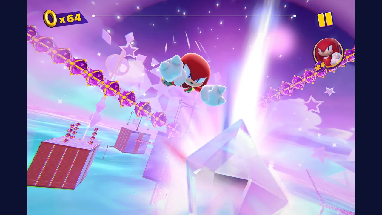 Sonic Dream Team press screenshot of a climbing section above a dream world valley