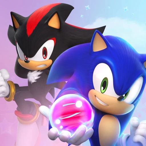 Sonic Dream Team app icon: Sonic holding a glowing pink dream orb with Shadow behind him